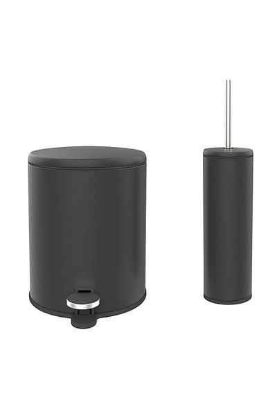 Prima Nova Cigo Bathroom Trash Can Toilet Brush Set of 2 Matte Black