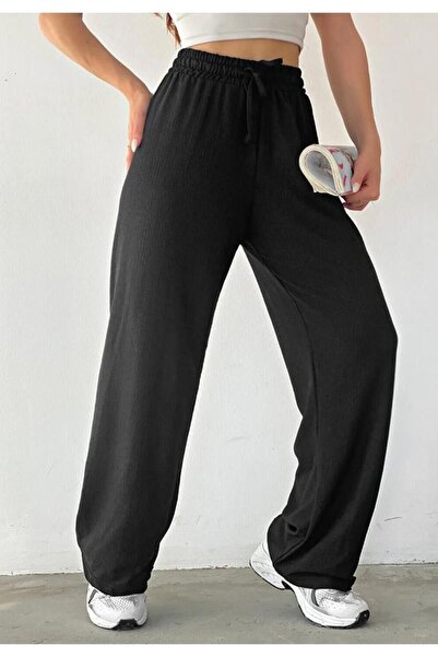 MODA UGS Dámské černé sezónní kalhoty s elastickým pasem a širokými nohavicemi