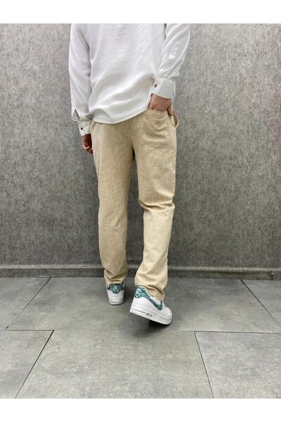 enmodaiçgiyim Ανδρικό βαμβακερό λινό παντελόνι - Άνετη εφαρμογή και ελαστική μέση