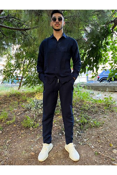 enmodaiçgiyim Ανδρικό πουκάμισο μακρυμάνικο από 100% βαμβακερό ύφασμα μουσελίνας