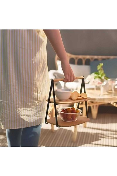 MEHAY HOME 2-Layer Handled Bamboo Organizer-Candle Holder-Organizer- Serving-Tray