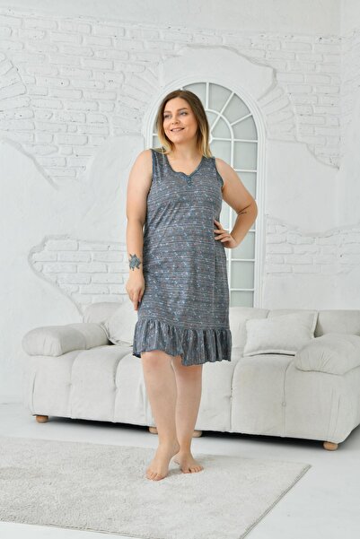 enmodaiçgiyim Women's Patterned Zero Sleeve Oversize Dress