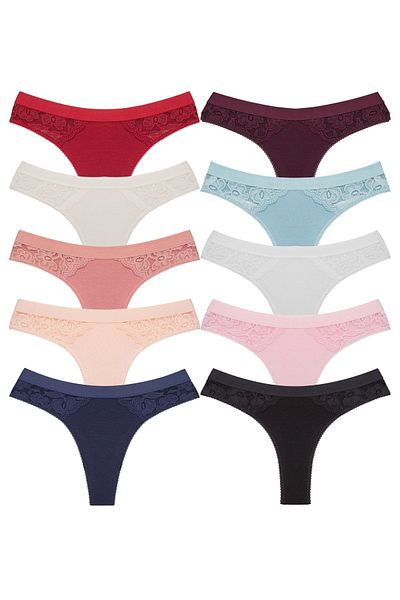 Zena 10-Piece Cotton Elastic Waist Women's Thong Panties