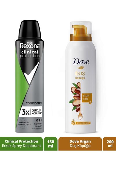 Rexona Men Clinical Protection Erkek Sprey Deodorant 150 ml Dove Köpük Duş Jeli Argan Yağı 200 ml