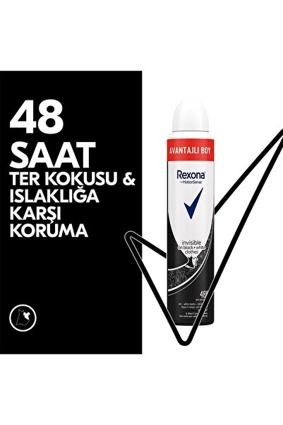 Rexona Kadın Sprey Deodorant Invisible On Black White Clothes Avantajlı Boy 200 ml X3 Adet