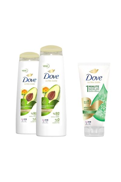 Dove Ultra Care Şampuan Dökülme Karşıtı Bakım Avokado 400 ml X2 1 Minute Serum Bakım Kremi 170 ml
