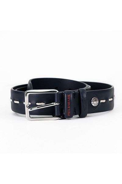 PAUL&SHARK Men's Navy Blue Belt with Metal Buckle Leather Brand Logo21416010-013