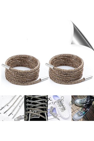AiryFooT Crystal Stone Shiny Stone Shoelaces 100 Cm 1 Pair (Brown)