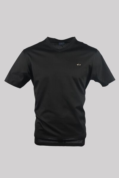 PAUL&SHARK Ανδρικό μπλουζάκι από βαμβακερό κανονικό τύπωμα με στρογγυλή λαιμόκοψη μαύρο 24411018-011