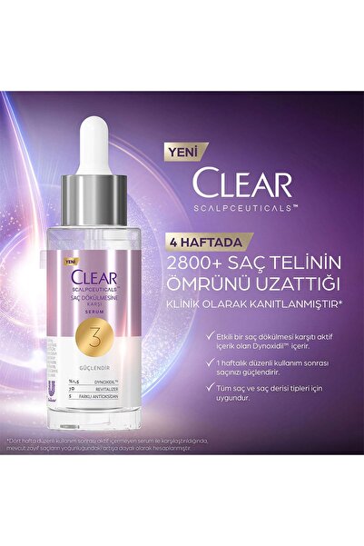 Clear Scalpceuticals Saç Dökülmesine Karşı Şampuan 300 ml Saç Bakım Kremi 170 ml Serum 45 ml