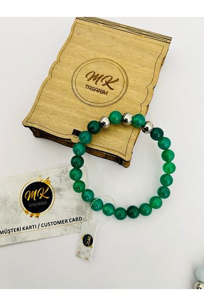 MK tasarım REAL GREEN AGATE STONE BRACELET MK.013.015