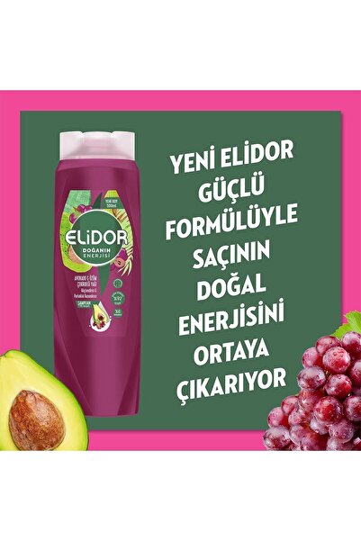 Elidor Doğanın Enerjisi Saç Bakım Şampuanı Avokado Ve Üzüm Çekirdeği Yağı 500 ml X2