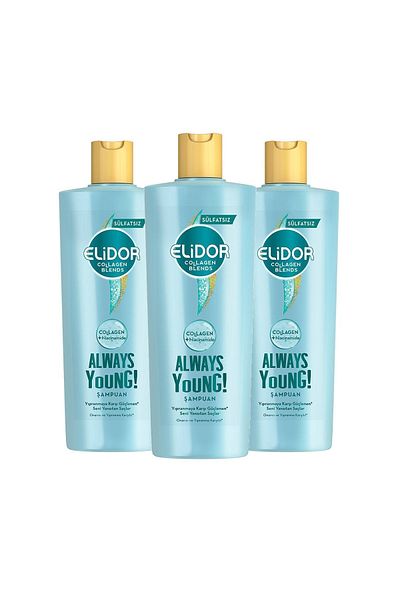 Elidor Always Young Collagen Blends Sulfate-Free Hair Care Shampoo - 350 ml x3 Anti-Tearing Repair