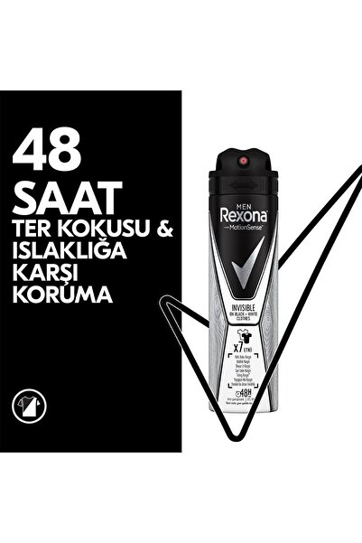 Rexona Men Erkek Sprey Deodorant Invisible On Black White Clothes 150 ml X3 Adet