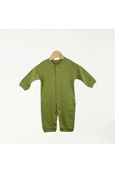For My Baby Green Combed Cotton Jumpsuit - Front Snaps, No Booties