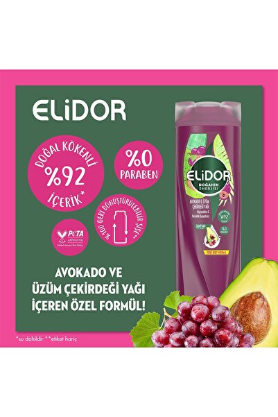 Elidor Doğanın Enerjisi Saç Bakım Şampuanı Avokado Ve Üzüm Çekirdeği Yağı 400 ml Bakım Kremi 350 ml