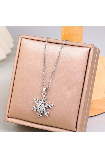 Sylva Collection Steel Silver Rotating Snowflake Necklace