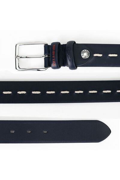 PAUL&SHARK Чоловічий темно-синій ремінь з металевою пряжкою зі шкіри з логотипом бренду 21416010-013