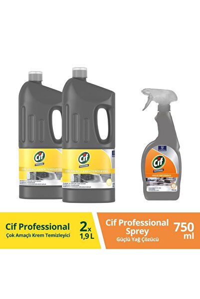 Cif Professional Çok Amaçlı Krem Temizleyici X2 2,5kg Cif Professional Sprey Güçlü Yağ Çözücü 750ml