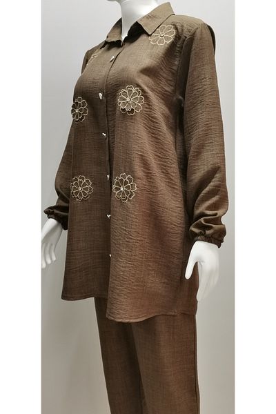 B.HE.Z Ayrobin Linen Tunic - Shirt Collar, Daisy Pattern, Long Sleeve Set