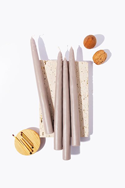 Gizemli Home 4 Lü Set Açık Vizon Şamdan Mumu