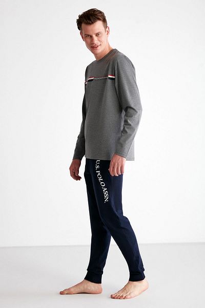 U.S. Polo Assn. Ανδρικό σετ πιτζάμες με μακρύ μανσέτα με στρογγυλή λαιμόκοψη, εποχιακό χτενισμένο βαμβακερό σετ