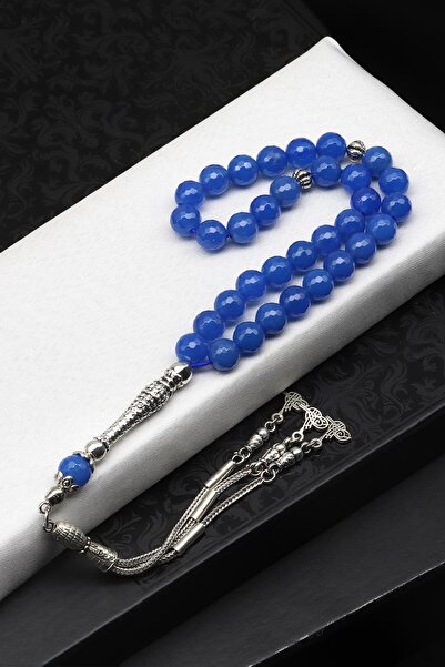 Sahra A Kalite Mavi Akik Doğal Taş Tesbih - 8 Mm Fasetli Küre Kesim