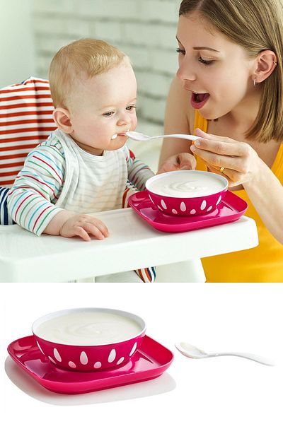 Emofom Mini Baby Food Plate Baby Food Container with Spoon Gift