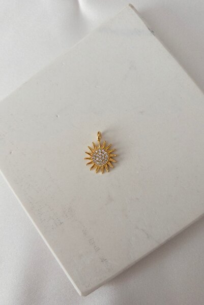 Karflake Altın Kaplama Zirkon Taş işlemeli Güneş Kolye Ucu