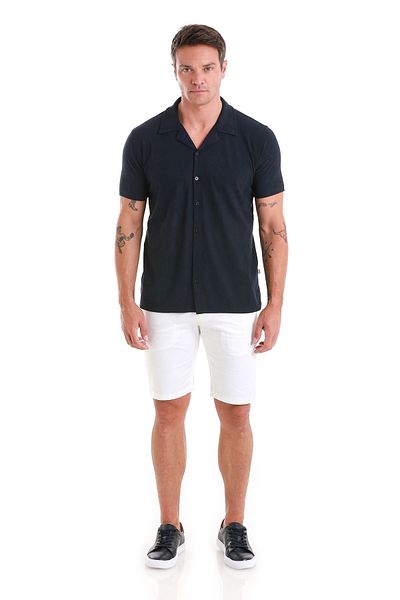 Hatemoğlu Βαμβακερό μπλουζάκι Jacquard Polo Neck Navy Blue - Κανονική εφαρμογή