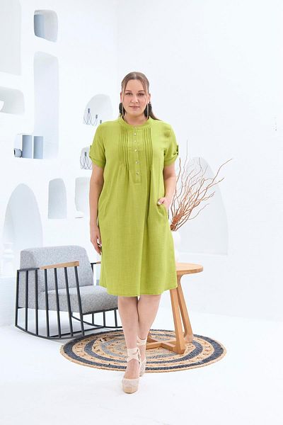 RMG Plus Size Collar Pleated Oliv Dress