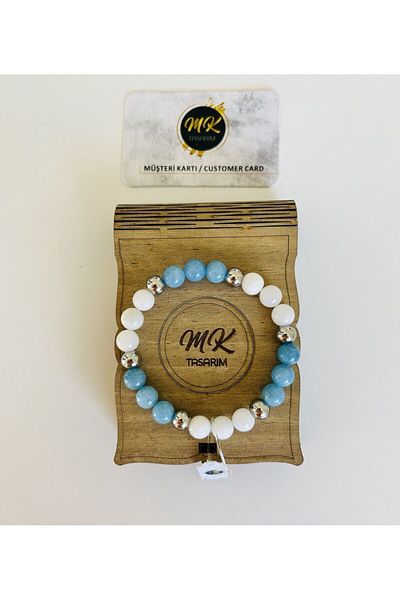 MK tasarım REAL MOONSTONE - BLUE QUARTZ STONE BRACELET MK.023.001