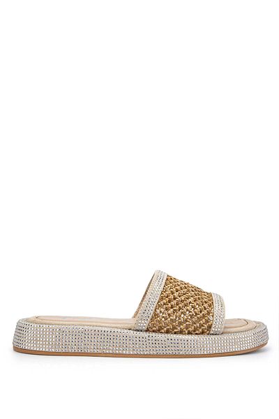 Tamer Tanca Beige Textile Women's Flat Slippers
