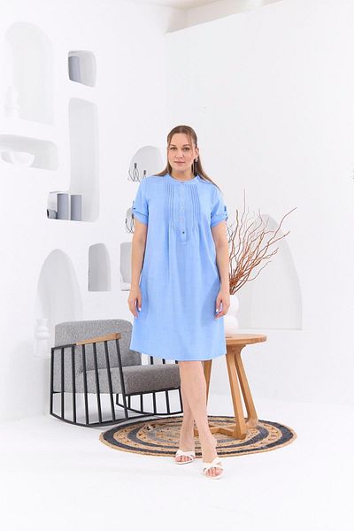 RMG Plus Size Blue Collar Pleated Dress