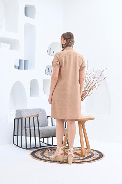 RMG Φόρεμα με πλισέ βιζόν με γιακά