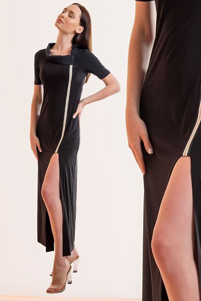 Laranor Prevailing Collar Slit Stripe Detailed Dress