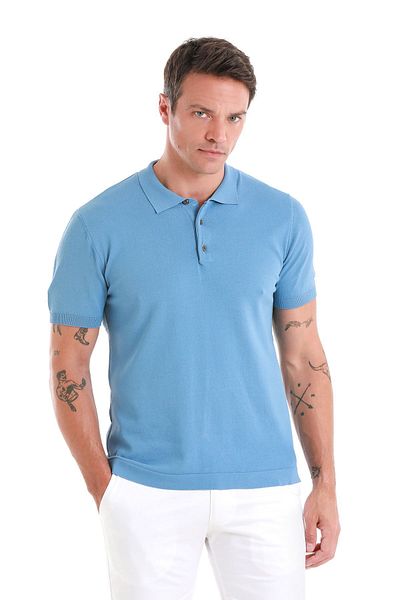 Hatemoğlu Μπλουζάκι με μονόχρωμο λαιμό πόλο Indigo Regular Fit