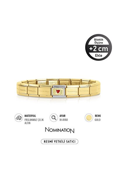 NOMİNATİON Italy Composable Klasik 18k Dıamond Kırmızı Kalp ve Paslanmaz Çelik Bileklik GOLD