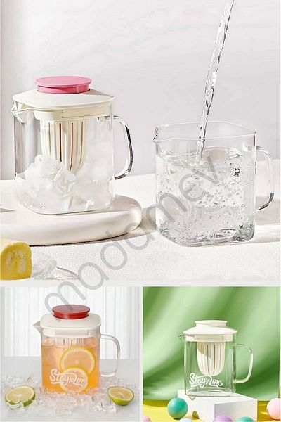Madamev 850 Ml Heat Resistant Borosilicate Filtered Herbal Tea Strainer Glass Teapot and Jug with Handle