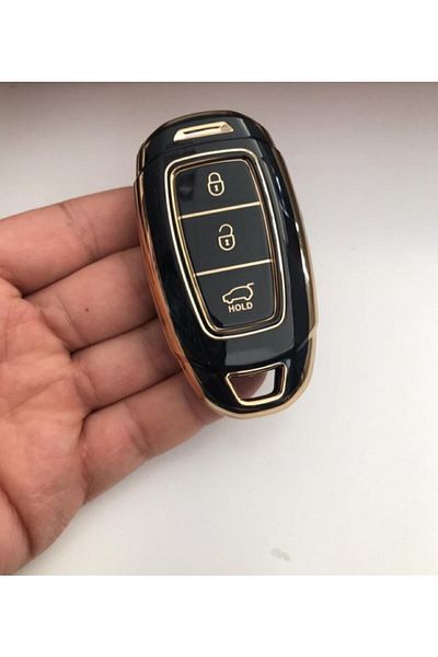 GMA KEYS Luxury Hyundai I30 Ix25 Ix35 Kona Elantra Accent Santa Fe 3 Button Nano Key Case Black Gold