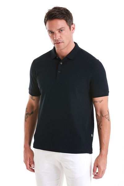 Hatemoğlu Βαμβακερό μπλουζάκι Mercerized Polo Neck Navy Blue - Regular Fit