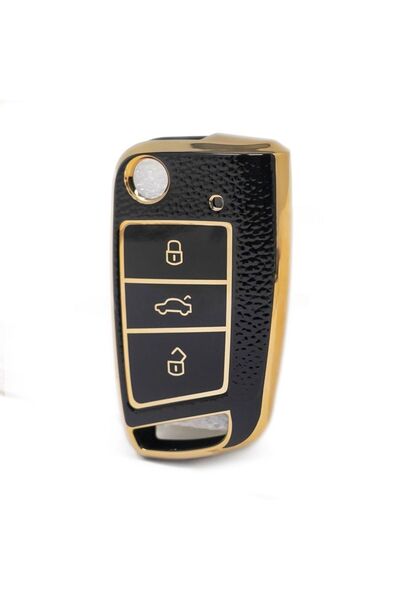 GMA KEYS حافظة مفاتيح لوكس سيات ليون Mk3 جولف 7 و7.5 T-roc 3 زر أسود جودة أولى