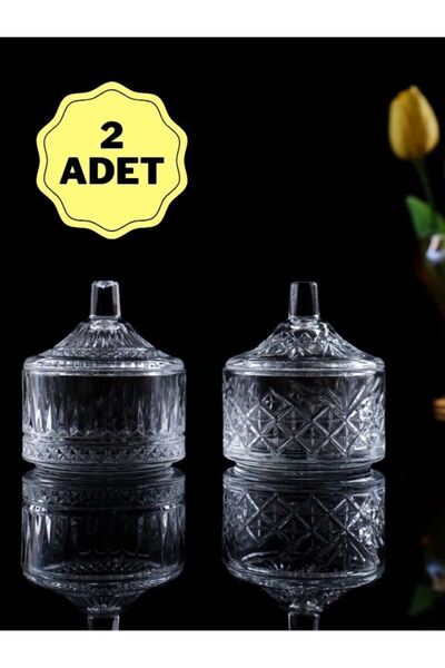 NİLÜFER HOME 2 Adet Cam Kapaklı Lokumluk/ Şekerlik