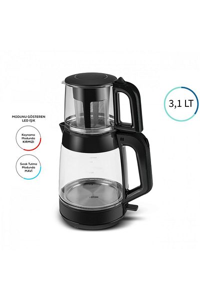 Karaca 3.1 LT Glass Tea and Water Heater - Space Gray 1900W 2 in 1 Machine