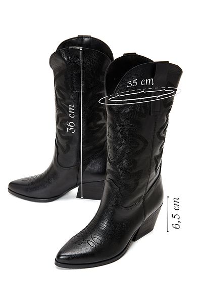 Derimod Black Leather Cowboy Heeled Boots - 23wfd184418
