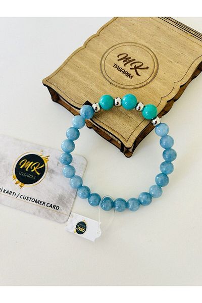 MK tasarım REAL BLUE QUARTZ -TURQUOISE STONE BRACELET| IN SPECIAL BOX| CUSTOMER WITH CARD MK.003.002-1