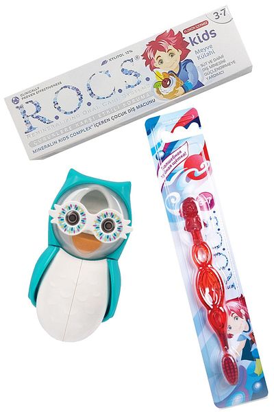 R.O.C.S. R.o.c.s Kids Blue Owl Care Set - Red Toothbrush, Fruit Cone and Owl Storage Container