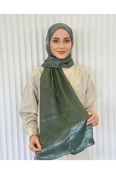 Misa Green Silky Jacquard Style Shawl