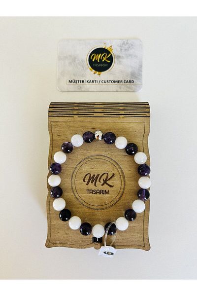 MK tasarım Real Moonstone Amethyst Stone Bracelet Mk.021.001
