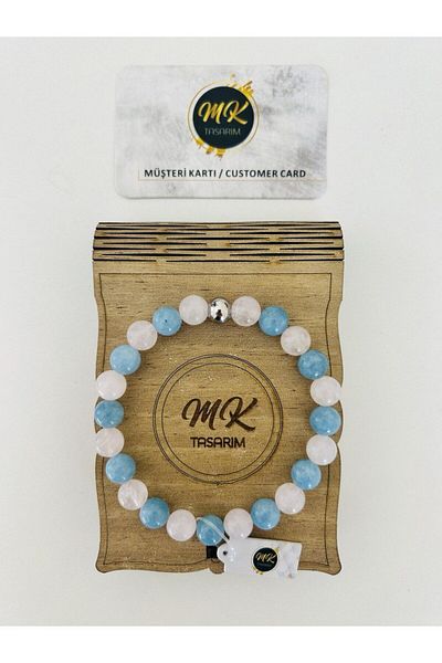 MK tasarım REAL PINK BLUE QUARTZ STONE BRACELET MK.021.010